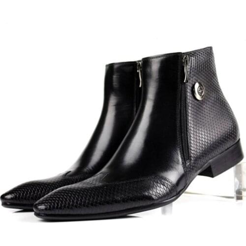 Large Size EUR45 Brown / Black Serpentine Chelsea Boots Mens Ankle Boots Genuine Leather Boots Mens Dress Shoes