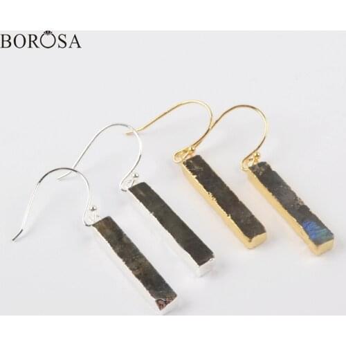 BOROSA 5Pairs Trendy Rectangle Natural Labradorite Drop Earrings Gold/Silver Plated Gems Natural Stone Earring Jewelry G1923
