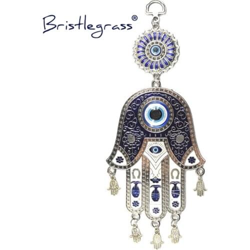 BRISTLEGRASS Turkish Blue Evil Eye Flower Hamsa Hand Amulets Lucky Charm Wall Hanging Pendant Pendulum Blessing Protection Decor