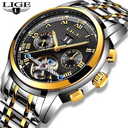 LIGE New Mens Watch Sport Waterproof Automatic Mechanical Watch Stainless Steel Hollow Automatic Wrist Watches Horloges Mannen