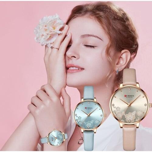 CURREN Luxury Charm Flowers Dial Design Leather Watch Women Fashion Quartz Women Watches Casual Ladies Clock часы женские
