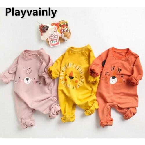 2021 Korean Style New Autumn Kids Boys Girls Romper Long Sleeves Round Collar Cartoon Jumpsuit Newborn Animals Clothes E2073