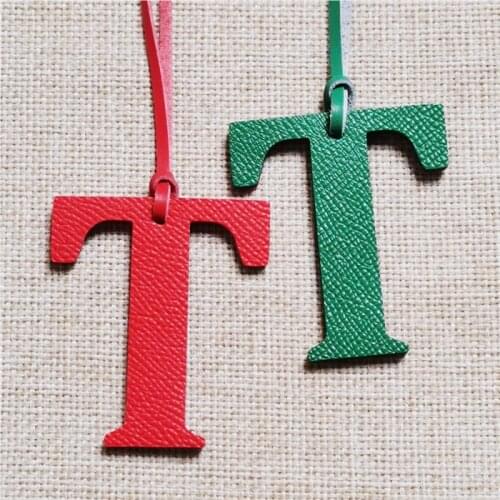 DIY Alphabet A B C T Luxury Cowhide Leather Initial Capital English Letter Keychain Backpack Pendant Ladies Women Bag Charm