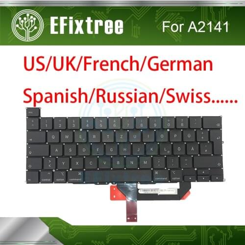 Laptop A2141 Keyboard US UK Russian Spanish French German Danish For Macbook Pro Retina 16" Layout English Late 2019 EMC 3347