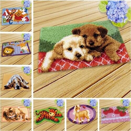 Knoopkussen Dieren Dog Latch Hook Rug Doormat Carpet Embroidery Crocheting Doormat Latch Hook Kits Knitted Canvas For Carpet