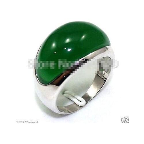 FINE real green jade silver ring size 6-9