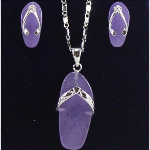 Slippers-shaped purple jade Earring Pendant Chain Jewelry Set