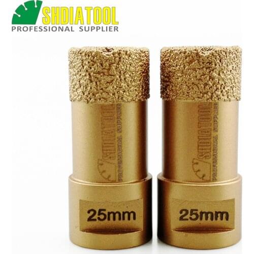 SHDIATOOL 2pcs Dia25mm Vacuum brazed diamond drilling core bits with 15MM Diamond height hole saw M14 Thread Drill bits