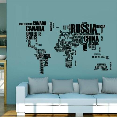 Creative English alphabet letters World map wall stickers For bedroom living room Study Kidroom Removable Waterproof Decal Mural