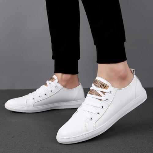 Genuine Leather Shoes Men Sneakers Men Trainers Lace-up Flat Fashion White Sneakers Men Shoes