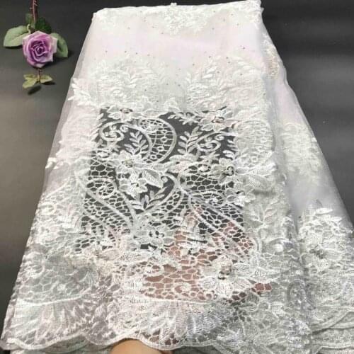 White African Lace Fabric 2020 High Quality Lace with Embroidered French Tulle Beaded Lace for Wedding Nigerian Lace Fabrics M31