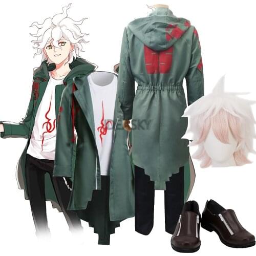 Dangan Ronpa 2 Danganronpa Cosplay Costume Nagito Komaeda Jacket Coat Hoodie Anime Wig shoes t shirt Halloween for Women Men