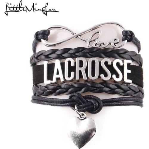 Little MingLou Infinity love Lacrosse Bracelet heart charm bracelets & bangles for women men leather braid sport hobby jewelry