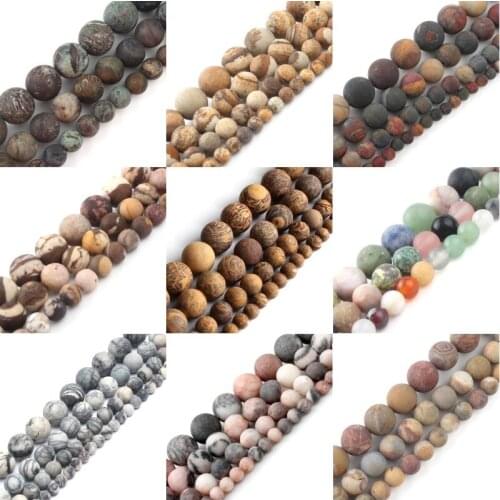 Matte Frosted Natural Stone Pink Zebra Picture Jasper Round Loose Stone Beads For Jewelry Making Diy Bracelet 4 6 8 10mm 15 inch