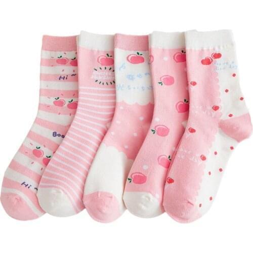 Korean Style Sweet Cartoon Pink Peach Funny Socks Heart Love Style Cute Socks Women Kawaii Skarpetki Warm Sokken Jacquard Meias