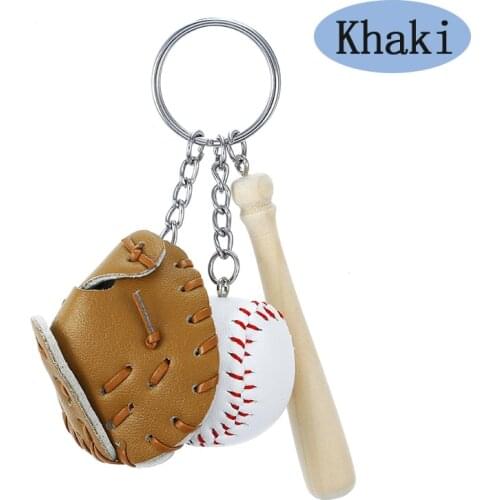 Mini Three Piece Baseball Glove Wooden Bat Keychain Sports Car Key ChainRing Gif