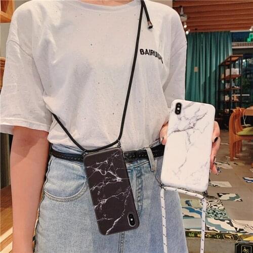 For iphone 11 11pro max X Xs max XR Marble style phone case cover soft silicone tpu with lanyard for iphone 7 8plus 6 6s plus