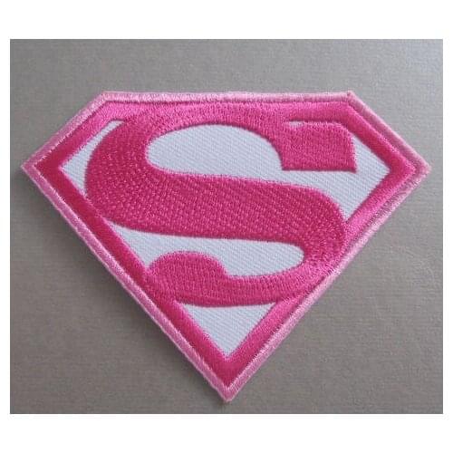 Super Girl Woman Pink Movie hero Embroidered LOGO Iron On Patch Emo Goth Clothes Punk Rockabilly embroidery clothing