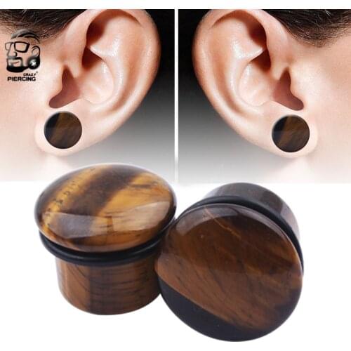 Natural Tiger Eye Stone Ear Plugs Tunnels Hot Fashion Ear Gauges Piercing Ear Tunnel Expander Gauges Kit Women Men Ear Stretcher