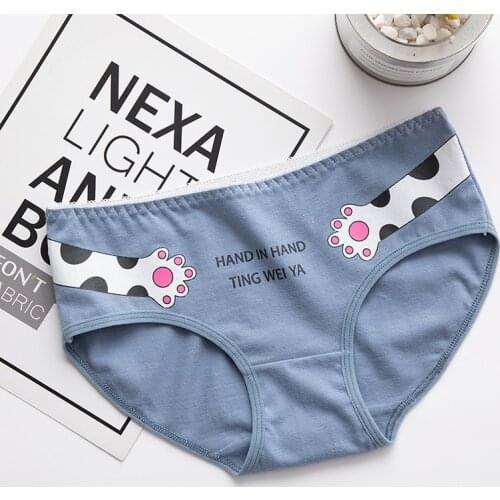 Cat Cartoon Girl Underwear Cotton Triangle Mid-waist Breathable and Comfortable Briefs Appliques Women Panties Lingerie