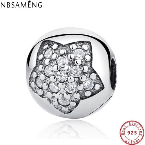 New 100% 925 Sterling Silver Charm Bead Sparking Crystal Pentagram Charms Beads Fit Original Bracelet DIY Jewelry Gifts
