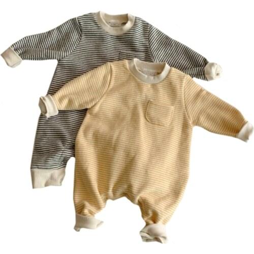 Toddler Boys Jumpsuits Cotton Spring Baby Clothes Striped Infant Girls Boys Jumpsuits Long Sleeve Simple Style Baby Playsuit