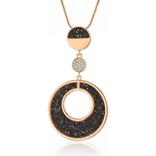 Shining Black Crystal Geometric Circles Pendant Necklace Gold Chain Long Necklace For Women Trendy Jewelry 2019 Wholesale