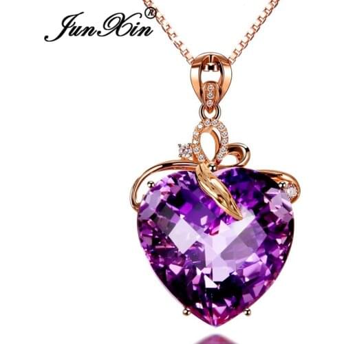 JUNXIN Charm Female Purple Heart Pendant Necklaces For Women Rose Gold Filled Zircon Austrian Crystal Necklace Valentine Jewelry