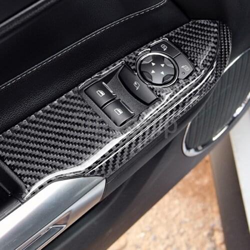 Real Carbon Fiber Car Interior Window Control Switch panel Decor Frame Cover For Ford Mustang 2015 2016 2017 Car Styling Sticker