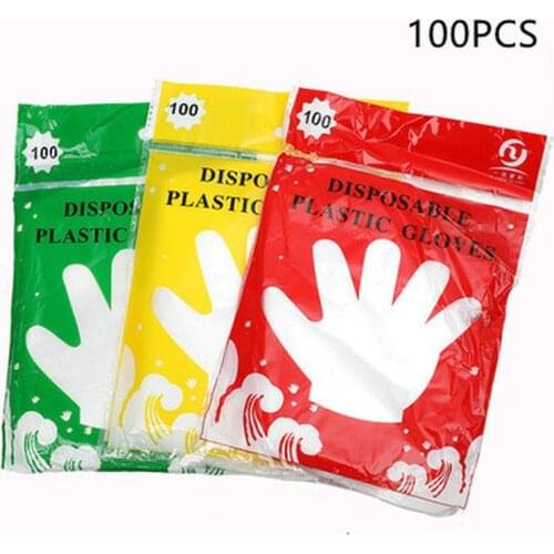 100PCS/LOT Eco-friendly Disposable Gloves PE Garden Household Restaurant BBQ Plastic Multifuctional Gloves Food