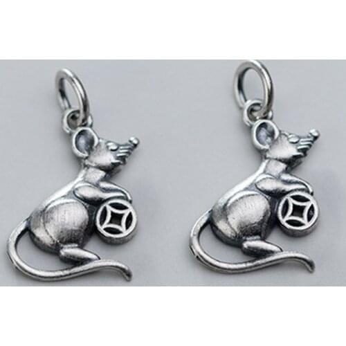925 Sterling Silver Retro Fortune Coin Mouse Charms Handmade S925 Silver Necklace Bracelets Dangle Pendants DIY Jewelry Making