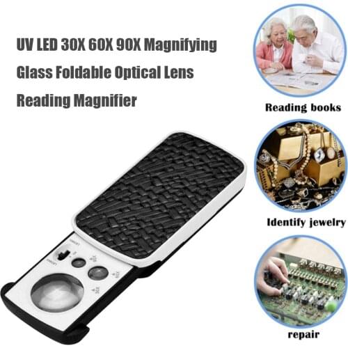 Portable Handheld Lightweight 30X 60X 90X Magnifying Glass Foldable Optical Lens Jewelry Appraisal Reading Monocle Magnifier Lou