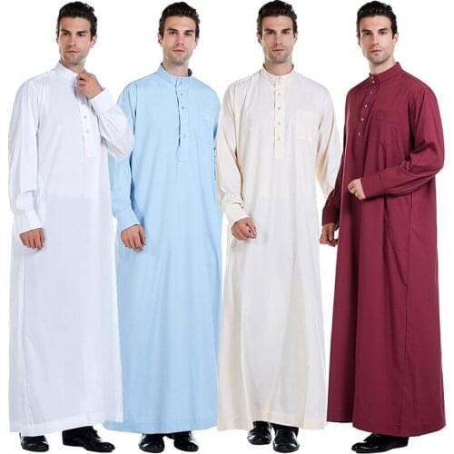 Richkeda Store New 2021 Abaya Muslim Dress Pakistan Islamic Clothing Mens Arab Robe Saudi Arabia Jubba Thobe Kleding Mannen