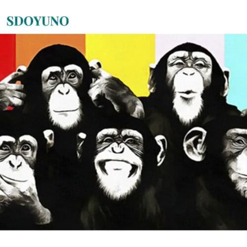 SDOYUNO 60x75cm Painting By Numbers Animals Chimpanzees and monkeys DIY Frameless number painting On Canvas For Home Decor