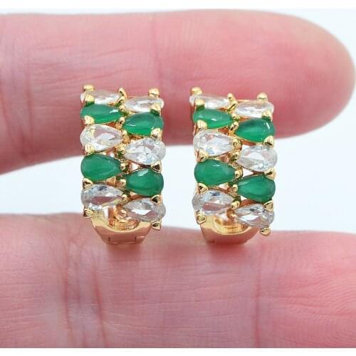 Gold Color Women Trendy White Green Cubic Zirconia CZ Huggie Hoop Earrings Jewelry