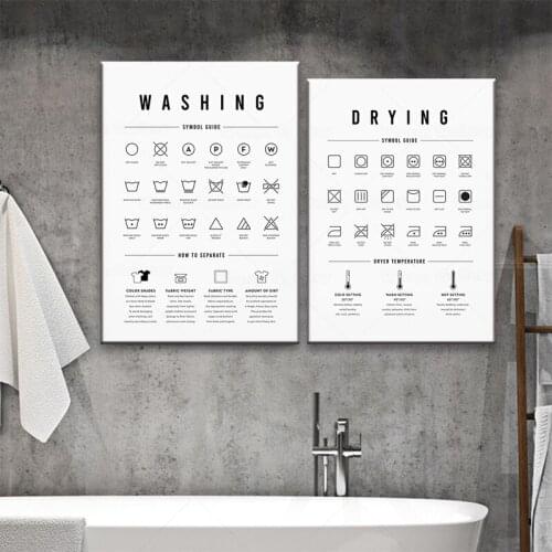 Washing Drying Room Wall Decor Laundry Symbols Guide Art Canvas Painting Prints and Posters Laundry Room Wall Picture Decoration
