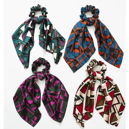 Vintage scarf, bowknot Women Hair Ponytail Holder, Rubber Serpentine Summer headbands Elastic Hair ties for Girls