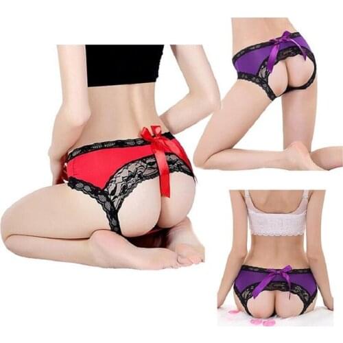 Women Lace Panties Butt Hollow Out Ladies Underwear Low Waist Thong Seamless Briefs Big Bowknot Floral Underpant Sexy Lingerie