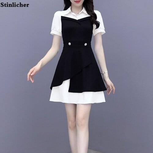 New summer dress women casual ruffle patchwork shirt dress fashion office ladies work midi dress robo