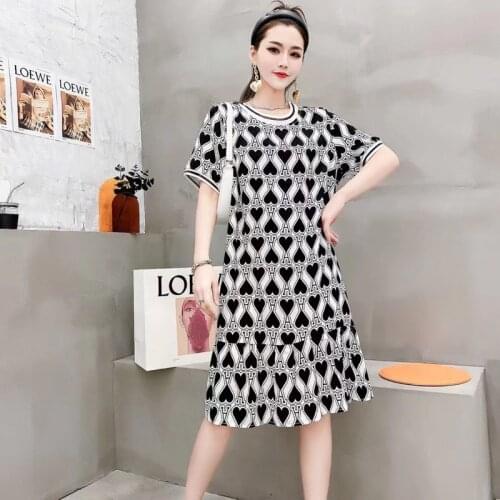6XL Oversized Dresses 2021 Summer New Letter Print O-neck Dress Women Plus Size Loose Casual Skirt Streetwear Women Plus Fashion