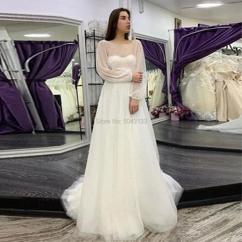 2021 A-line Tulle Backless Bridal Dresses with Pearls Jacket Sweetheart Off the Shoulder Floor Length Bridal Gown Robe de Mairee