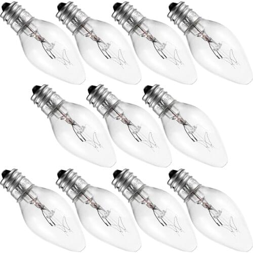 10 Pcs LED Night Light Bulbs C7 Chandelier 7W E12 Base Decorative Light Bulbs Christmas Small Candle Bulb 110V 220V Amber Glass