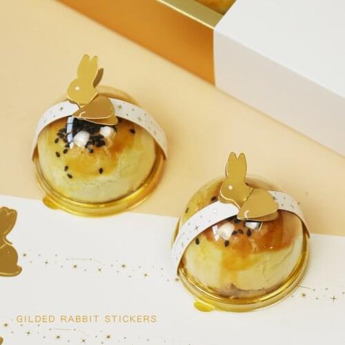 50pcs High quality bronzing rabbit paper sleeve gold cup tray open clear window small dessert cake pastry baking packaging box