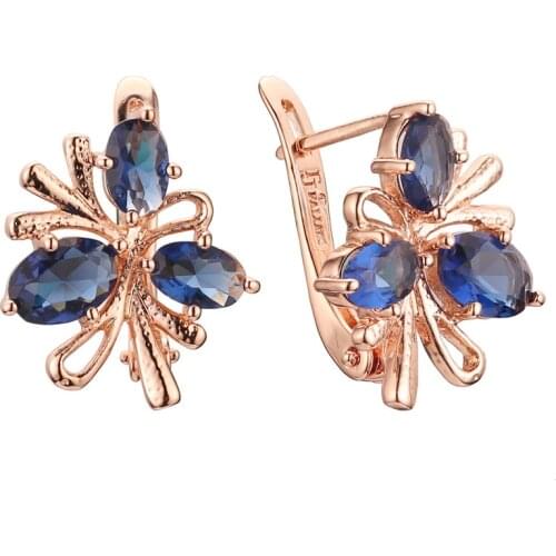 Flower Shape Cubic Zircon Earrings Designs for Women Luxury 585 Rose Gold Color Jewelry Earring Party Gift