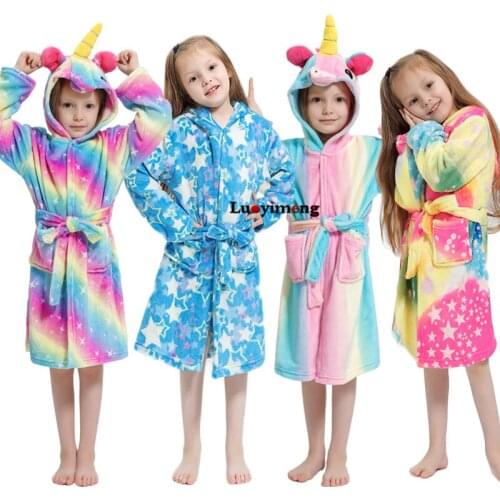 Children Winter Bathrobes Baby Girls Bath Robe Animal For Boys Girls Pajamas Nightgown Kids Sleepwear Stitch 90-140cm Bathrobe