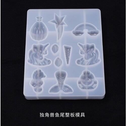 Diy crystal drop glue mold unicorn fishtail rainbow pendant ornament pendant decorative silicone mold molds