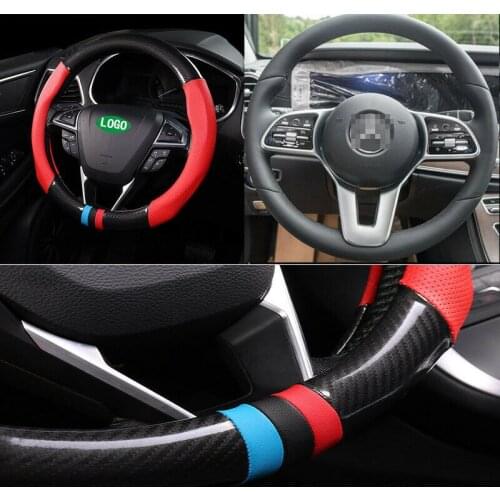 For Benz series Universal Size M 38cm Car Steering Wheel Cover Carbon Fiber Red Leather