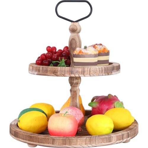 Coffee Wood Two Tier Tray Dining Room Home Party Decorative Organizer Table Breakfast Tea Multifunction For Kitchen Countertop