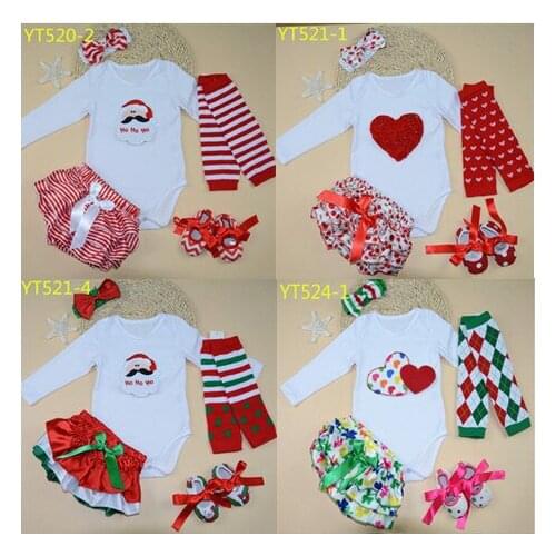 Hot Toddler Christmas Party Gifts Newborn Long Sleeve Rompers 5 Piece Suit Fashion Baby Girls Clothing Sets Children Kid Outfits
