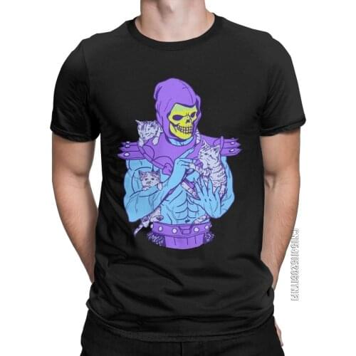 Skeletor Masters Of The Meowniverse T-Shirt For Men He-Man Vintage Pure Cotton Tees Crew Neck Classic T Shirt Summer